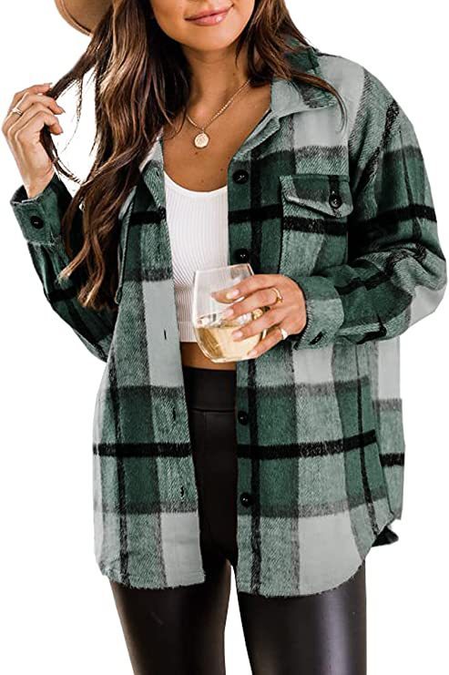 Womens Fall Outfits Fashion Clothes Shackets Flannel Plaid Button Down Long Sleeve Shirts Jackets 2024