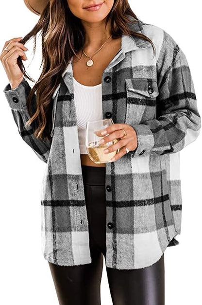 Womens Fall Outfits Fashion Clothes Shackets Flannel Plaid Button Down Long Sleeve Shirts Jackets 2024