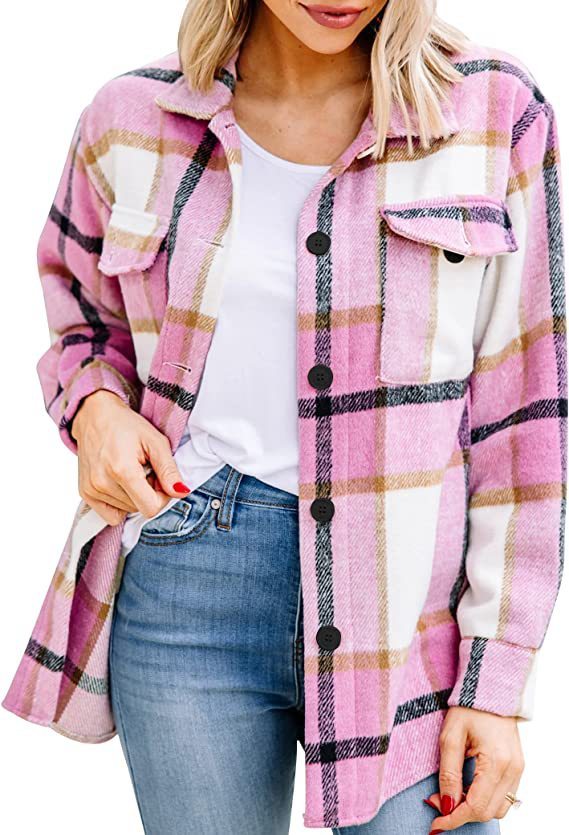 Womens Fall Outfits Fashion Clothes Shackets Flannel Plaid Button Down Long Sleeve Shirts Jackets 2024