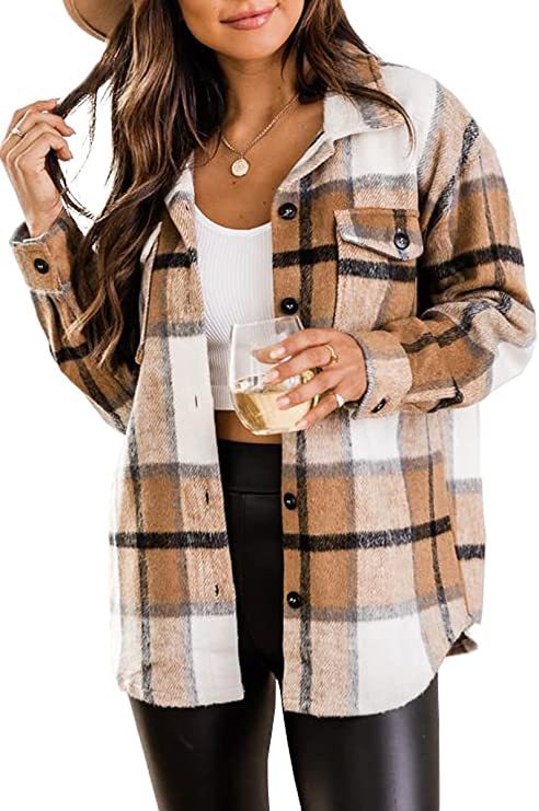 Womens Fall Outfits Fashion Clothes Shackets Flannel Plaid Button Down Long Sleeve Shirts Jackets 2024